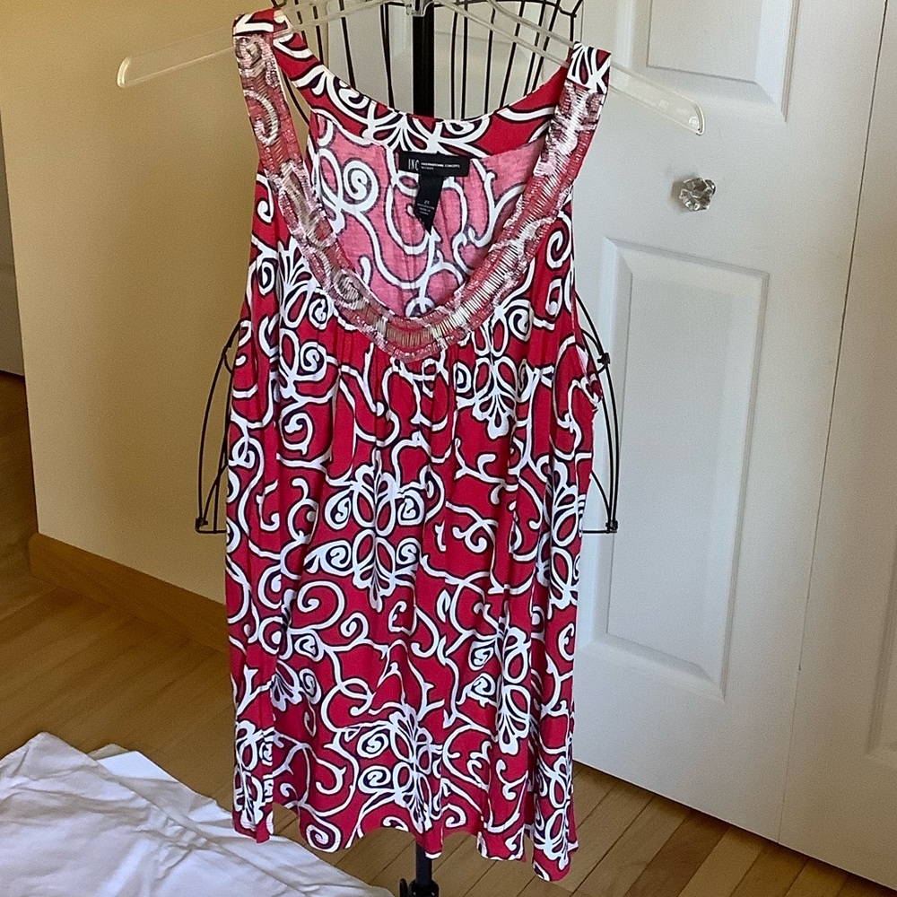 INC International Concepts Red and White Tank Top